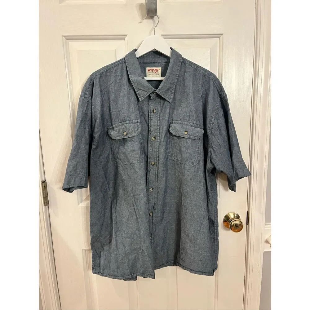 Wrangler Authentic Short Sleeve Chambray Button Down Shirt sz 3X EUC